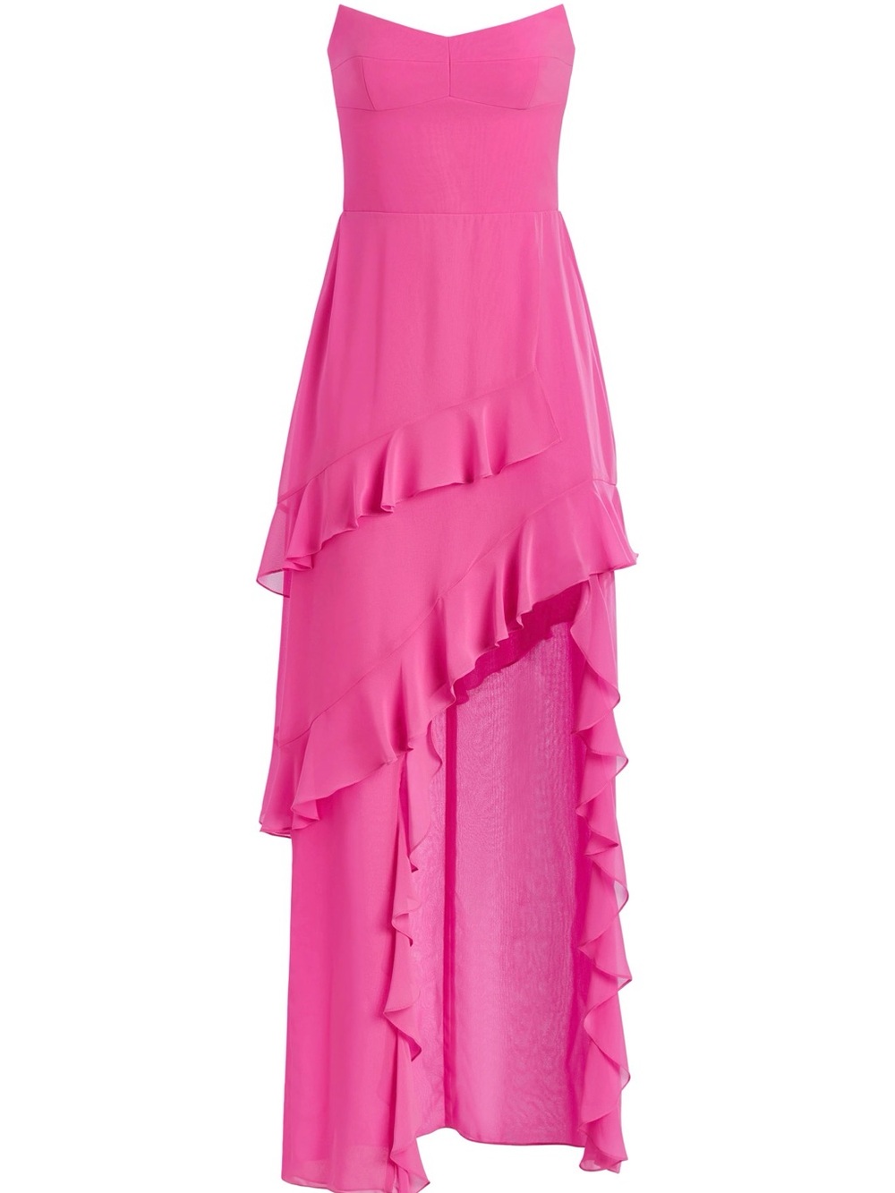 Amanda Uprichard Hot Pink Strapless Ruffled Maxi Dress